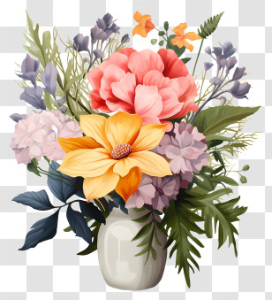 Realistic Spring Bouquet - Beautiful Flower Bouquet In Decorative Vase Transparent PNG