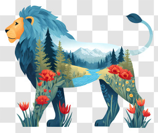 Nature Lion - Regal Blue-Maned Lion Illustration Transparent PNG