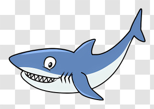 Cartoon - Blue Cartoon Shark With Smile Transparent PNG