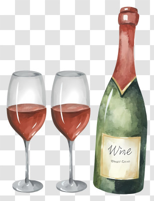 Wine - Wine Bottle With Two Glasses Of Red Wine Transparent PNG