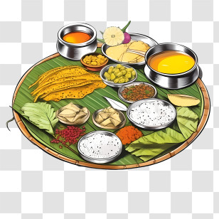 Onam Sadya Food - Indian Traditional Meal Served On Banana Leaf Transparent PNG