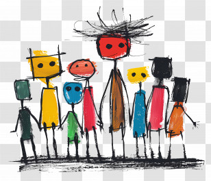 Stick Figures - Colorful Stick Figures Group Drawing Transparent PNG