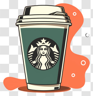 Green And Brown Cup - Illustrated Coffee Cup With Starbucks Logo Transparent PNG
