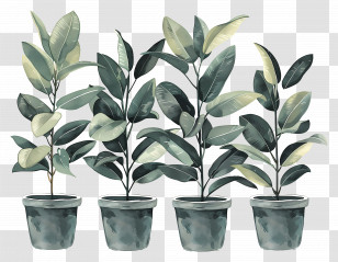 Rubber Tree - Set Of Potted Plants Illustration Transparent PNG