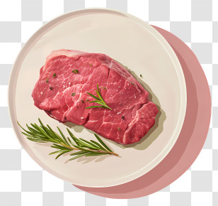 Roast Beef - Raw Steak On Plate With Rosemary Sprigs Transparent PNG