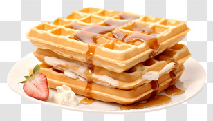 Waffles - Golden Waffles With Syrup And Cream Transparent PNG
