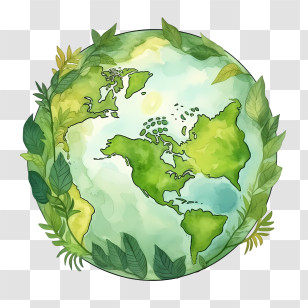 Green Planet - Green Earth Illustration Surrounded By Leaves Transparent PNG