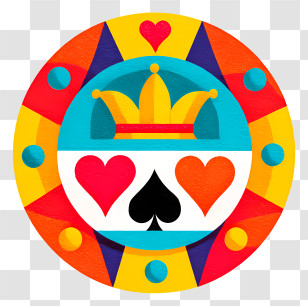 Casino Icon - Colorful Poker Chip With Card Suits Transparent PNG