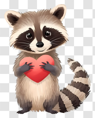 In The Style Of Romantic Illustration - Raccoon Holding A Red Heart Illustration Transparent PNG