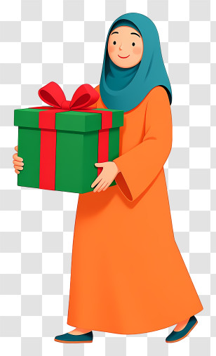 Muslim Woman Holding Gift Box - Woman In Hijab With Gift Box Transparent PNG