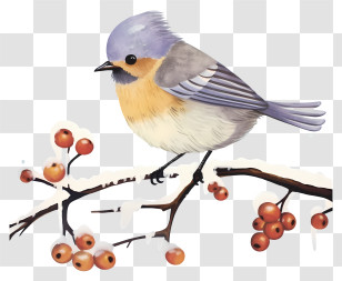 Bird Drawing - Bird On A Branch With Berries Transparent PNG