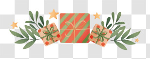 Watercolor Painting - Holiday Gift Box Arrangement With Decorative Leaves Transparent PNG