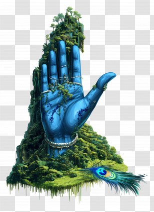 Hindu Hand - Artistic Blue Hand With Nature Elements Transparent PNG