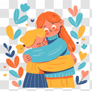 National Hugging Day - Heartwarming Illustration Of Hugging Characters Transparent PNG