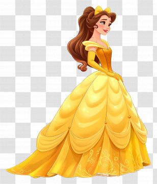 Belle Princess - Elegant Princess In Gold Dress Cartoon Style Transparent PNG