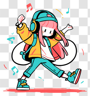 Anime Girl With Headphones - Energetic Girl Dancing With Headphones Transparent PNG