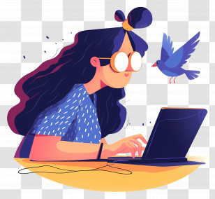 Typing On Keyboard - Focused Girl Working On Laptop Transparent PNG