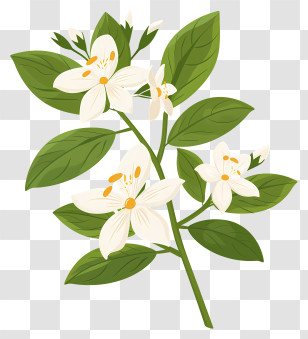Jasmine Flowers - White Flowers On Green Foliage Branch Transparent PNG