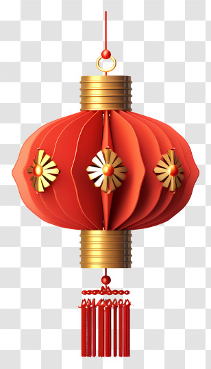 Red Chinese Lantern - Traditional Red Chinese Lantern With Gold Accents Transparent PNG