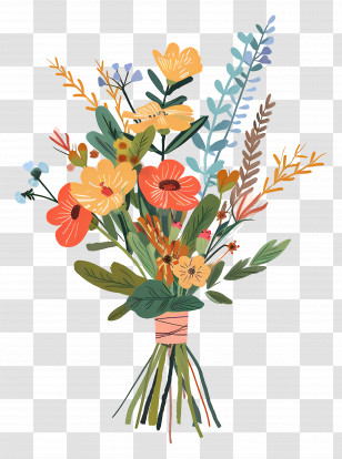 Hand Tied Flower Bouquet - Colorful Flower Bouquet Illustration Transparent PNG
