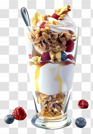 Yogurt Parfait - Delicious Yogurt Parfait With Granola And Fruits Transparent PNG