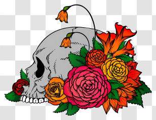 Halloween Skull Flowers - Skull With Colorful Flowers Transparent PNG