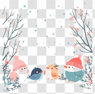 Winter Border - Cute Birds And Branches Frame Transparent PNG