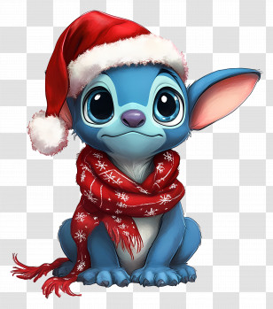 Stitch - Blue Alien Character In Festive Scarf And Hat Transparent PNG