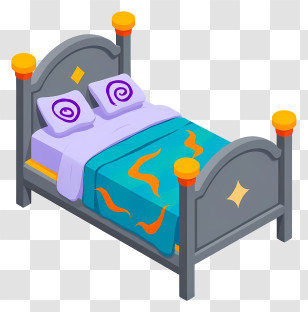 Cartoon Bed - Cozy Bed With Colorful Bedding Transparent PNG