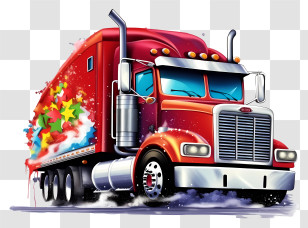 Red Semi Truck - Red Truck With Colorful Decorations Illustration Transparent PNG