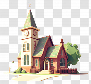 Back To School - Cute House With Clock Tower Transparent PNG