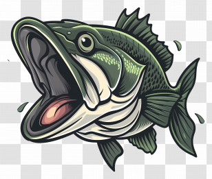 Bass Fish - Detailed Fish With Open Mouth Illustration Transparent PNG