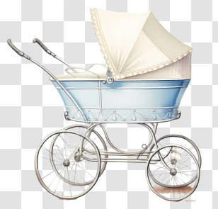Blue Baby Carriage - Blue Vintage Baby Stroller Illustration Transparent PNG