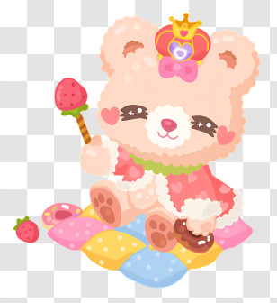 Cat - Cute Bear With A Crown And Strawberry Transparent PNG