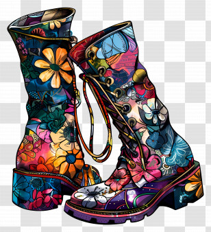 Fashion Boots - Colorful Floral Pattern Boots Transparent PNG