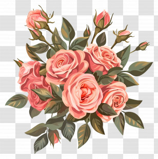 Rose Bouquet - Beautiful Pink Roses Bouquet Illustration Transparent PNG