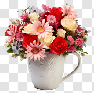 Vase - Beautiful Flower Bouquet In Mug Transparent PNG