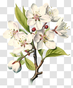 Flowering Branch - Detailed Branch With White Spring Blossoms Transparent PNG