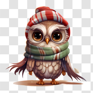 Christmas Owl - Cartoon Owl In A Striped Winter Hat Transparent PNG