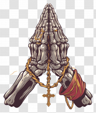 Skeletal Hands - Praying Skeleton Hands With Rosary Transparent PNG
