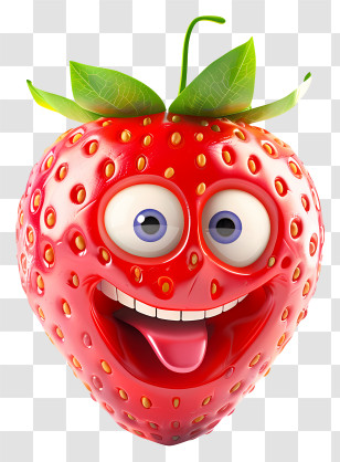 3d Cartoon Fruit - Cartoon Strawberry With A Happy Face Transparent PNG