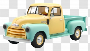 Cartoon - Vintage Yellow And Teal Pickup Truck Transparent PNG