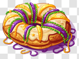 Pastry - Colorful Mardi Gras King Cake With Beads And Decorations Transparent PNG