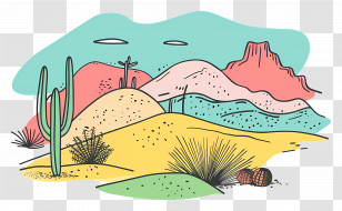 Desert Landscape - Desert Landscape Illustration With Cactus Transparent PNG