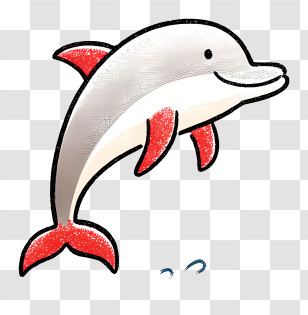 Dolphin Outline - Smiling Dolphin With Red Fins Transparent PNG