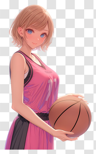 Anime Basketball Player - Anime Girl With Basketball In Pink Jersey Transparent PNG