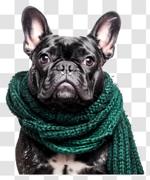 French Bulldog - Black Dog With Green Scarf Transparent PNG