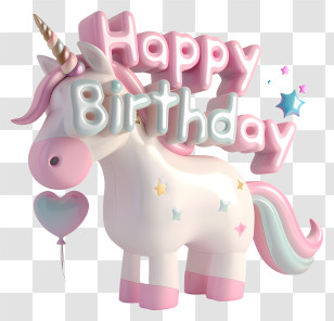 Unicorn Birthday Party - Happy Birthday Unicorn With Heart Balloon Transparent PNG