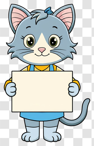 Cat Holding A Sign - Cartoon Cat Holding Blank Sign Transparent PNG