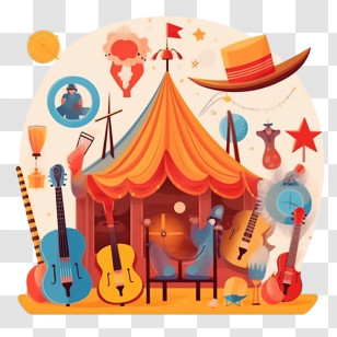 Festa Junina - Circus-Themed Illustration With Instruments And Tent Transparent PNG